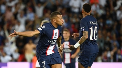 Paris Saint-Germain's French forward Kylian Mbappe (L) celebrates scoring the 2-0 goal with Paris Saint-Germain's Brazilian forward Neymar (R) during the UEFA Champions League Group H first leg football match between Paris Saint-Germain (PSG) and Juventus at Parc des Princes Stadium in Paris (AFP) Paris Saint-Germain's French forward Kylian Mbappe (L) celebrates scoring the 2-0 goal with Paris Saint-Germain's Brazilian forward Neymar (R) during the UEFA Champions League Group H first leg football match between Paris Saint-Germain (PSG) and Juventus at Parc des Princes Stadium in Paris (AFP)