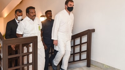 Rahul Gandhi reached Chennai on Tuesday ahead of the official launch of the 3,570-km Bharat Jodo Yatra on Wednesday from Kanyakumari. (PTI) Rahul Gandhi reached Chennai on Tuesday ahead of the official launch of the 3,570-km Bharat Jodo Yatra on Wednesday from Kanyakumari. (PTI)