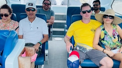 Preity Zinta and Gene Goodenough travelled to the West Indies. Preity Zinta and Gene Goodenough travelled to the West Indies.