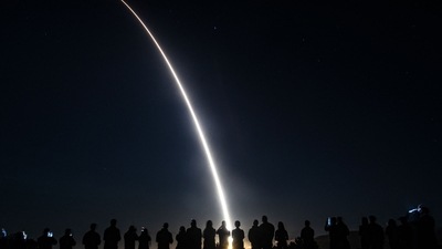 In this image released by the US Air Force shows an unarmed Minuteman III intercontinental ballistic missile being launched from Vandenberg Space Force Base in California. (AFP) In this image released by the US Air Force shows an unarmed Minuteman III intercontinental ballistic missile being launched from Vandenberg Space Force Base in California. (AFP)