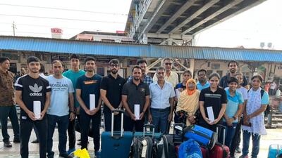 Punjab badminton team at Ludhiana railway station leaving for Jammu. (HT PHOTO)