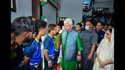 Jammu and Kashmir Lt Governor Manoj Sinha at the inauguration of Ellahi Bagh Indoor Sports Stadium, in Srinagar. (PTI) Jammu and Kashmir Lt Governor Manoj Sinha at the inauguration of Ellahi Bagh Indoor Sports Stadium, in Srinagar. (PTI)