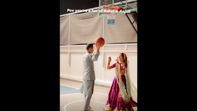 The image, taken from the viral video, shows the Pakistani couple recreating Shah Rukh Khan and Kajol's Kuch Kuch Hota Hai scene on their wedding day. (Instagram/@chamakandmore) The image, taken from the viral video, shows the Pakistani couple recreating Shah Rukh Khan and Kajol's Kuch Kuch Hota Hai scene on their wedding day. (Instagram/@chamakandmore)