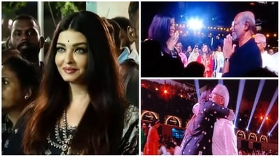 Aishwarya Rai greeted Rajinikanth and Mani Ratnam at Ponniyin Selvan trailer and music launch event. Aishwarya Rai greeted Rajinikanth and Mani Ratnam at Ponniyin Selvan trailer and music launch event. 