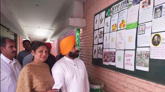 Punjab education minister Harjot Singh Bains at Government Senior Secondary School PAU, Ludhiana. (HT PHOTO)