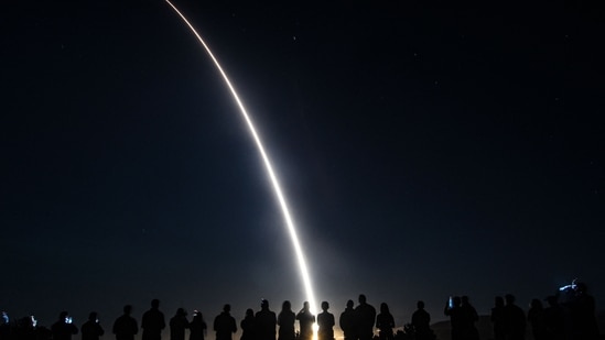 In this image released by the US Air Force shows an unarmed Minuteman III intercontinental ballistic missile being launched from Vandenberg Space Force Base in California.(AFP)