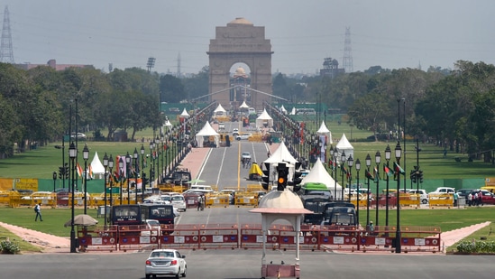 New Delhi: View of the revamped Central Vista Avenue on the eve of its launch by Prime Minister Narendra Modi, in New Delhi, Wednesday.(PTI)