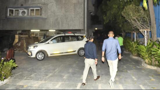 Income Tax department (IT) officials leave after conducting a raid at premises of the think-tank Centre for Policy Research (CPR), in New Delhi, Wednesday, September 7, 2022. (PTI Photo/Kamal Singh)