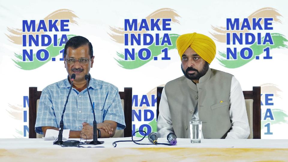 File photo of Delhi CM Arvind Kejriwal with his Punjab counterpart Bhagwant Mann. File photo of Delhi CM Arvind Kejriwal with his Punjab counterpart Bhagwant Mann.