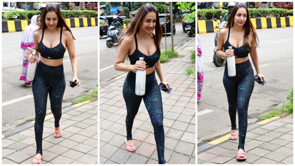 Malaika Arora In A Black Sports Bra And Colourful Printed Tights Is Serving  A Sporty Pop Of Colour