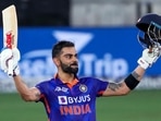 Virat Kohli celebrates his century during Asia Cup Super Four match between India and Afghanistan Virat Kohli celebrates his century during Asia Cup Super Four match between India and Afghanistan