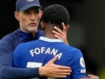 Thomas Tuchel, left, hugs Chelsea's Wesley Fofana during the English Premier League match at Stamford Bridge(AP) Thomas Tuchel, left, hugs Chelsea's Wesley Fofana during the English Premier League match at Stamford Bridge(AP)