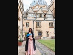 The image shows the Indian woman who shared an emotional tribute for her late grandfather after graduating Oxford.