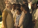 PM Modi interacts with workers involved in Central Vista project. PM Modi interacts with workers involved in Central Vista project.