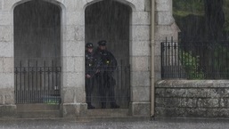 Police officers guard Balmoral Castle amid concerns over Britain Queen Elizabeth's health, in Balmoral, Scotland, Britain.