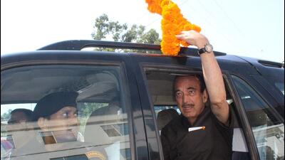 Former Congress leader Ghulam Nabi Azad leaves Jakhani, Udhampur, to address a public meeting in the Doda district of Jammu and Kashmir on Thursday. He will hold a rally in Kashmir on Sunday. (ANI)