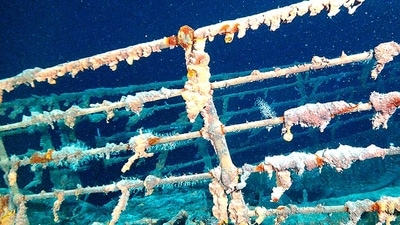Titanic Wreck: The footage also shows various parts of the Titanic that are decaying. Titanic Wreck: The footage also shows various parts of the Titanic that are decaying.