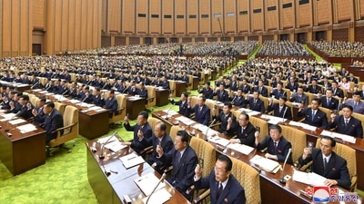 First-day sitting of the 7th Session of the 14th Supreme People's Assembly (SPA) of the Democratic People's Republic of Korea (DPRK), in Pyongyang, North Korea on September 7. (via REUTERS)