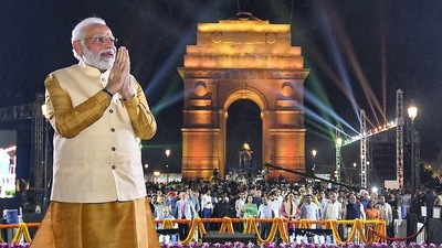 Prime Minister Narendra Modi during inauguration of newly-christened Kartavya Path, a stretch from Rashtrapati Bhavan to India Gate, as part of revamped Central Vista in New Delhi. (PTI) Prime Minister Narendra Modi during inauguration of newly-christened Kartavya Path, a stretch from Rashtrapati Bhavan to India Gate, as part of revamped Central Vista in New Delhi. (PTI)