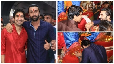 Ayan Mukerji and Ranbir Kapoor at Mumbai's Lalbaugcha Raja on Thursday. Ayan Mukerji and Ranbir Kapoor at Mumbai's Lalbaugcha Raja on Thursday.