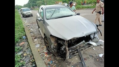 Wreackage of the Mercedes car in which businessman and former Tata Sons Chairman Cyrus Mistry was travelling when it met with an accident in Palghar. (FILE PHOTO) Wreackage of the Mercedes car in which businessman and former Tata Sons Chairman Cyrus Mistry was travelling when it met with an accident in Palghar. (FILE PHOTO)