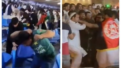 Afghanistan fans hurled chairs toward Pakistanis after their defeat in Asia Cup Afghanistan fans hurled chairs toward Pakistanis after their defeat in Asia Cup