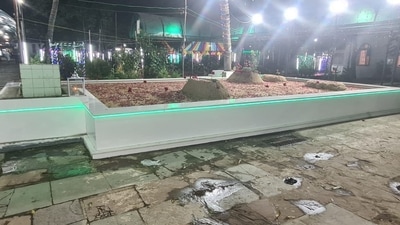 Yakub Memon’s grave covered with marble tiles and LED lights. Source: Twitter/@ramkadam Yakub Memon’s grave covered with marble tiles and LED lights. Source: Twitter/@ramkadam