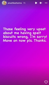 Instagram story on spelling mistake during biscuit review. (Instagram/@anushkasharma)