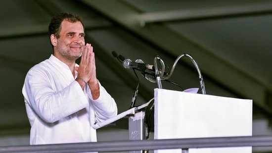 Congress leader Rahul Gandhi greets during the Bharat Jodo Yatra, in Kanyakumari on Wednesday.(ANI)