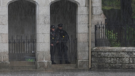 Police officers guard Balmoral Castle amid concerns over Britain Queen Elizabeth's health, in Balmoral, Scotland, Britain.(Reuters)