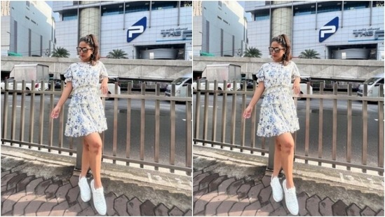Hina played muse to fashion designer house Your Silq and picked a short summer dress for the pictures.(Instagram/@realhinakhan)