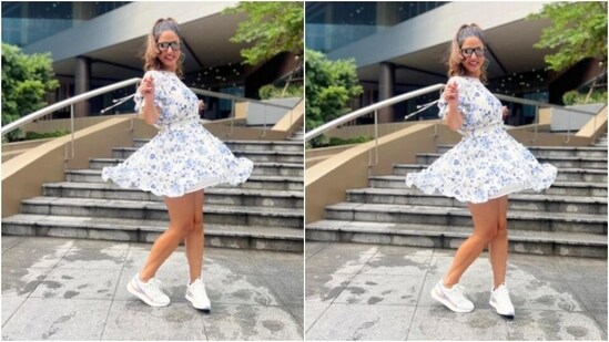 In white sneakers, tinted shades and silver earrings, Hina perfectly accessorised her look for the day.(Instagram/@realhinakhan)