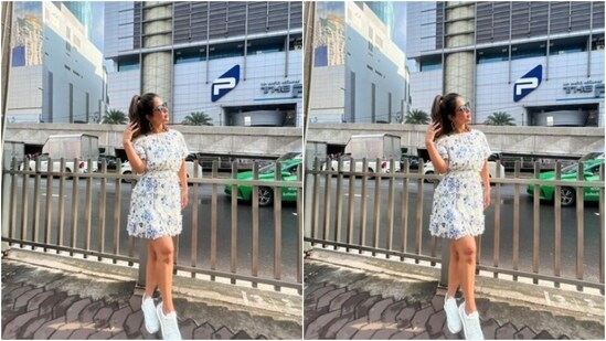 Hina, in contoured cheeks and a shade of red lipstick, looked fashion-ready. “Oh darling, I am a soft lover and a wild wanderer,” the actor captioned her pictures.(Instagram/@realhinakhan)