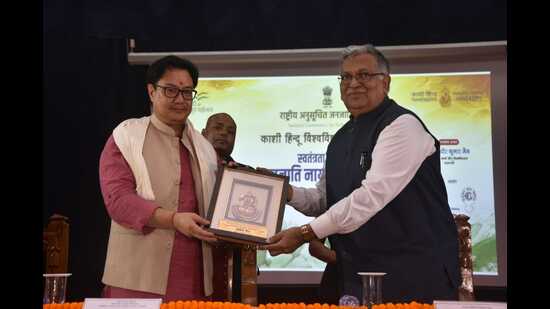 Union minister for law and justice Kiren Rijiju (left) at an event at BHU on Thursday. (HT photo)