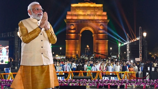 Prime Minister Narendra Modi during inauguration of newly christened Kartavya Path, a stretch from Rashtrapati Bhavan to India Gate, as part of revamped Central Vista in New Delhi, Thursday, September 8, 2022. (PTI Photo)