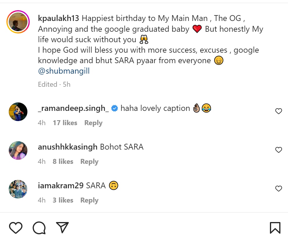 Fans react to brithday wish for Shubman Gill.