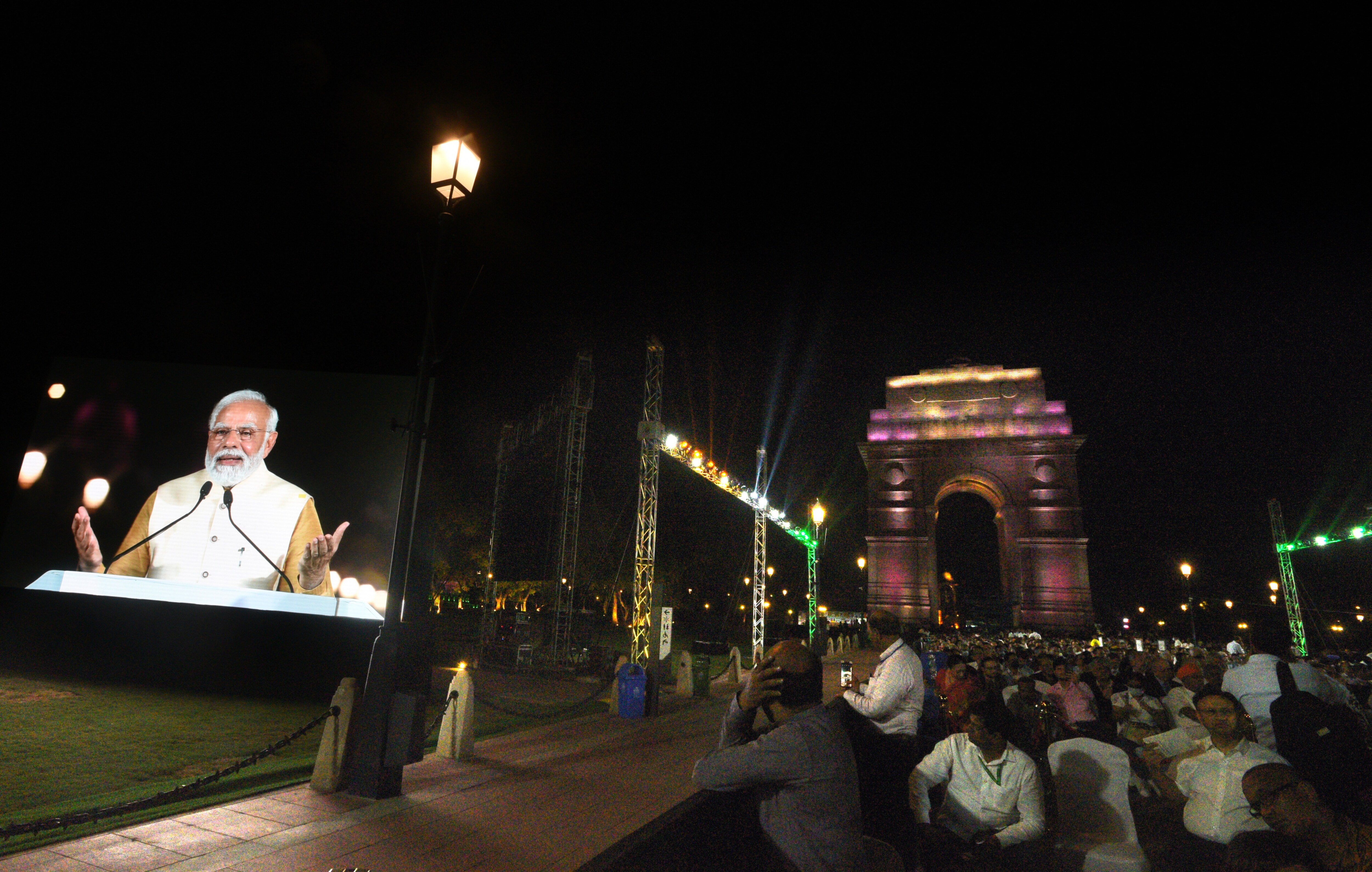 People listen to PM Narendra Modi during the inauguration of Kartavya Path near India Gate as part of the revamped Central Vista project, in New Delhi, India, on Thursday, September 8, 2022. (Photo by Arvind Yadav/Hindustan Times)