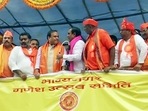 A man tried to confront Assam CM Himanta Biswa Sarma by dismantling the mike on a stage at a rally, in Hyderabad on Friday. (ANI Photo) A man tried to confront Assam CM Himanta Biswa Sarma by dismantling the mike on a stage at a rally, in Hyderabad on Friday. (ANI Photo)