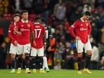 Manchester United's Cristiano Ronaldo and team mates stand dejected at full time after defeat during group E Europa League soccer match between Manchester United and Real Sociedad(AP) Manchester United's Cristiano Ronaldo and team mates stand dejected at full time after defeat during group E Europa League soccer match between Manchester United and Real Sociedad(AP)