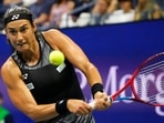 Caroline Garcia (FRA) hits a backhand against Ons Jabeur (TUN) (not pictured) on day eleven of the 2022 U.S. Open