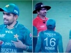 Babar Azam; Pakistan players in conversation with the umpire(Hotstar) Babar Azam; Pakistan players in conversation with the umpire(Hotstar)