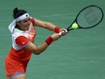 Tunisia's Ons Jabeur in action during her semifinal match against France's Caroline Garcia&nbsp;