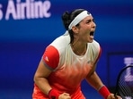 Ons Jabeur (TUN) celebrates after match point against Caroline Garcia (FRA) (not pictured) on day eleven of the 2022 U.S. Open
