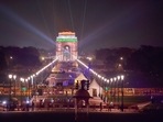 A Long View of kartavya path and India Gate, Subhash Chandra Bose getting installed in the Grand Canopy (Photo by Raj K Raj/ Hindustan Times) A Long View of kartavya path and India Gate, Subhash Chandra Bose getting installed in the Grand Canopy (Photo by Raj K Raj/ Hindustan Times)