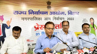 State Election Commissioner Deepak Kumar at a press conference in Patna on Friday. (Santosh Kumar) State Election Commissioner Deepak Kumar at a press conference in Patna on Friday. (Santosh Kumar)