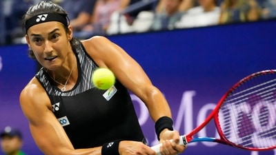 Caroline Garcia (FRA) hits a backhand against Ons Jabeur (TUN) (not pictured) on day eleven of the 2022 U.S. Open (USA TODAY Sports)