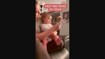 The image, taken from the viral Instagram video, shows the baby looking at ice cream. (Instagram/@lizzypalmatier)