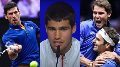 Novak Djokovic; Carlos Alcaraz; Rafael Nadal with Roger Federer&nbsp;&nbsp;