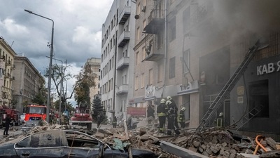Russia-Ukraine War: Firefighters work at the site of a residential building hit by a Russian military strike. (Reuters)