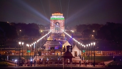 A Long View of kartavya path and India Gate, Subhash Chandra Bose getting installed in the Grand Canopy (Photo by Raj K Raj/ Hindustan Times) A Long View of kartavya path and India Gate, Subhash Chandra Bose getting installed in the Grand Canopy (Photo by Raj K Raj/ Hindustan Times)